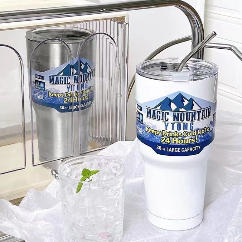 Wholesale Classic 30 oz Stainless Steel Hot and Cold Mug with Coated Vacuum Lid and Straw 30oz Straight Cup Design with Straw