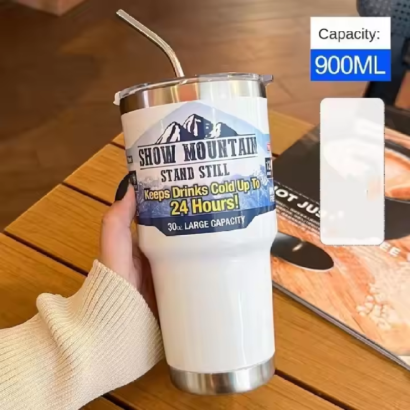 Wholesale Classic 30 oz Stainless Steel Hot and Cold Mug with Coated Vacuum Lid and Straw 30oz Straight Cup Design with Straw