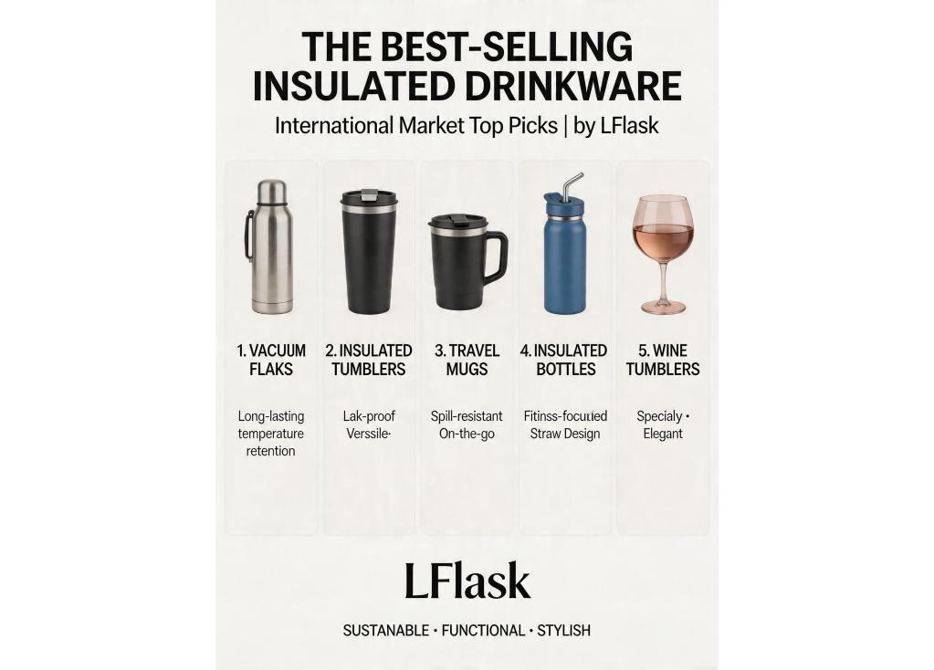 What are the current best-selling types of insulated drinkware in the international market?