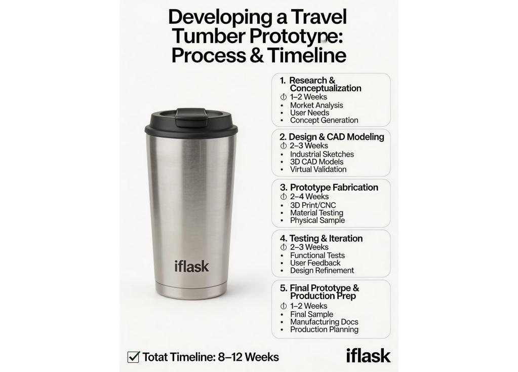 What is the process and timeline for developing a prototype for a new travel tumbler design?