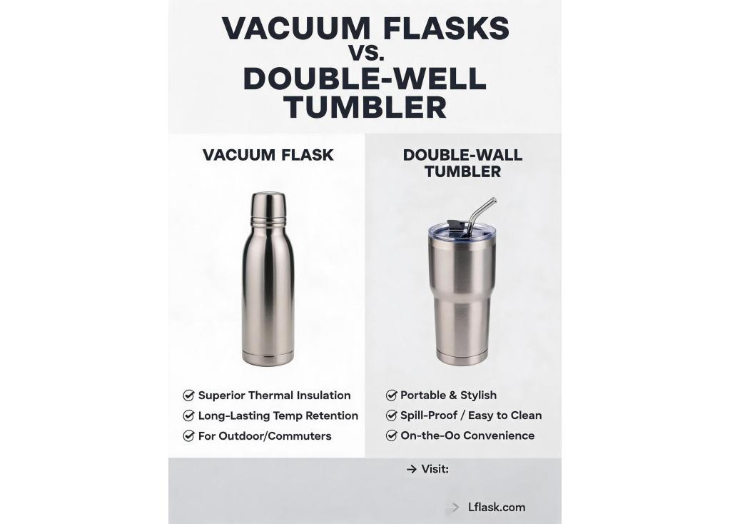How does the performance and market preference compare between vacuum flasks and double-wall tumblers?