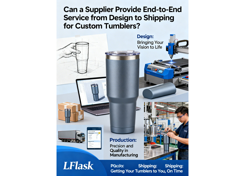 Can a supplier provide end-to-end service from design to shipping for custom tumblers?