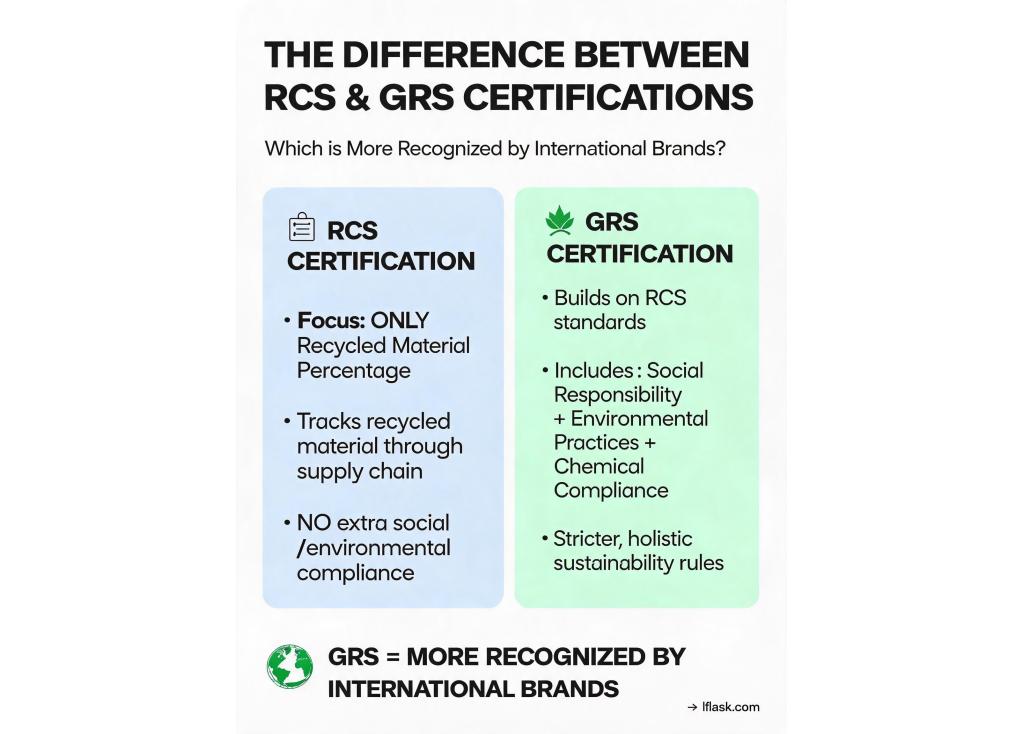 What is the difference between RCS and GRS certifications, and which is more recognized by international brands?
