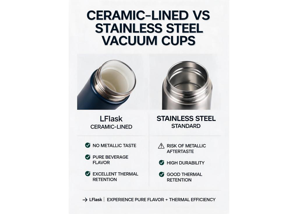How does the thermal performance of a ceramic-lined vacuum cup compare to a standard stainless steel insulated cup?