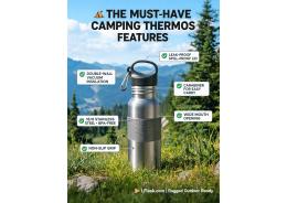 What specific features should a camping thermos bottle have to withstand rugged outdoor use and extreme temperatures?