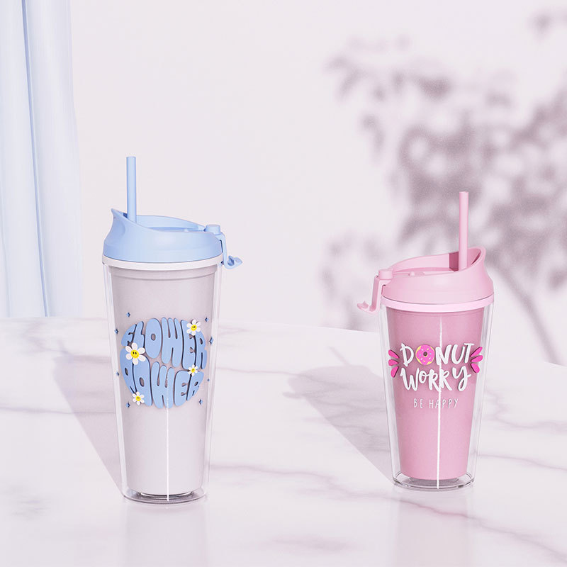 Wholesale 16/24oz Plastic Travel Mug – Custom Logo-Reusable Coffee Cup with Lid and Straw-Actever A17124, A17124-1
