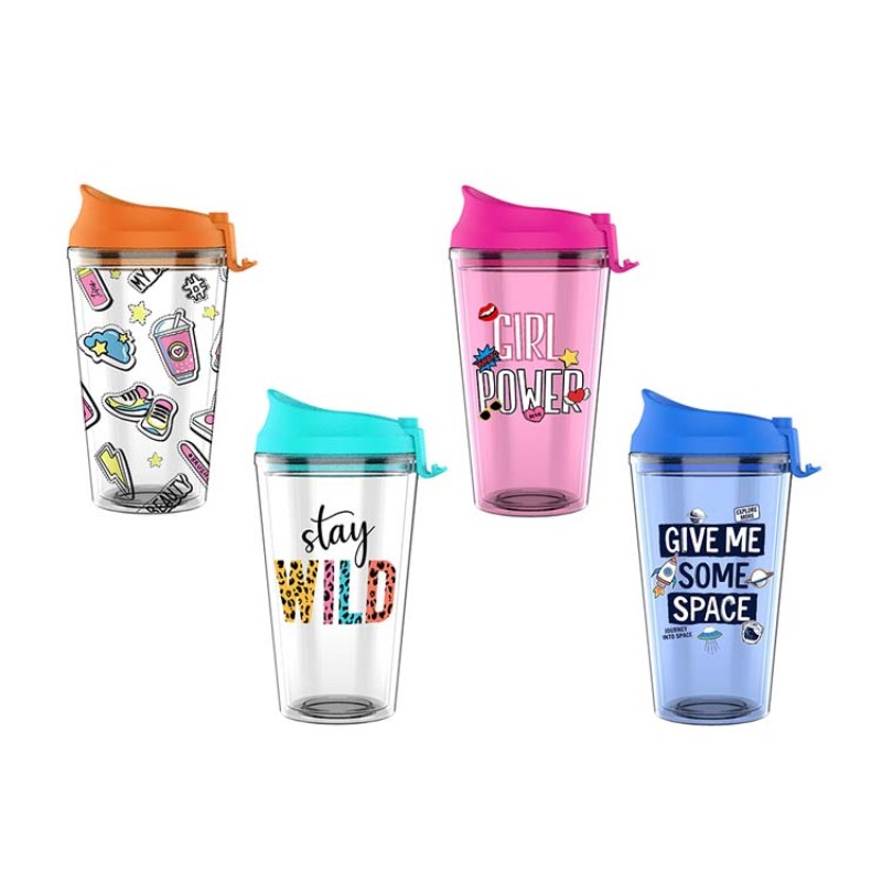 Wholesale 16/24oz Plastic Travel Mug – Custom Logo-Reusable Coffee Cup with Lid and Straw-Actever A17124, A17124-1