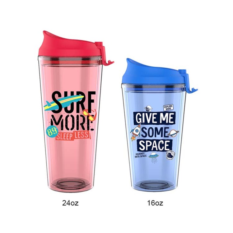Wholesale 16/24oz Plastic Travel Mug – Custom Logo-Reusable Coffee Cup with Lid and Straw-Actever A17124, A17124-1