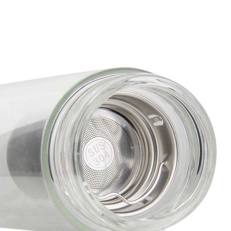 Actever A21062 320ml Double Walled Borosilicate Glass Tea Tumbler with 304 Stainless Steel & Bamboo Lid