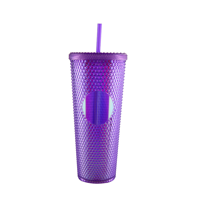 Actever 24oz Reusable Cold Cup with Studded Design Lid and Straw Double Wall AS Plastic Tumbler for Iced Coffee Tea Juice Office Travel