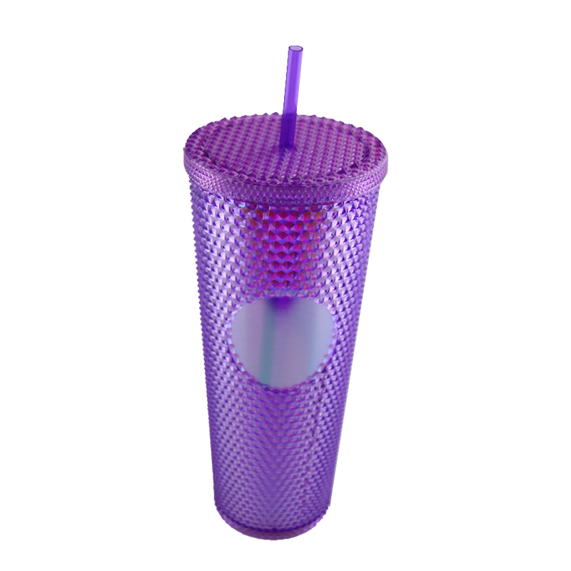 Actever 24oz Reusable Cold Cup with Studded Design Lid and Straw Double Wall AS Plastic Tumbler for Iced Coffee Tea Juice Office Travel