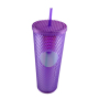 Actever 24oz Reusable Cold Cup with Studded Design Lid and Straw Double Wall AS Plastic Tumbler for Iced Coffee Tea Juice Office Travel