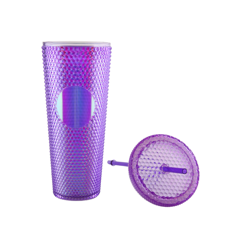 Actever 24oz Reusable Cold Cup with Studded Design Lid and Straw Double Wall AS Plastic Tumbler for Iced Coffee Tea Juice Office Travel