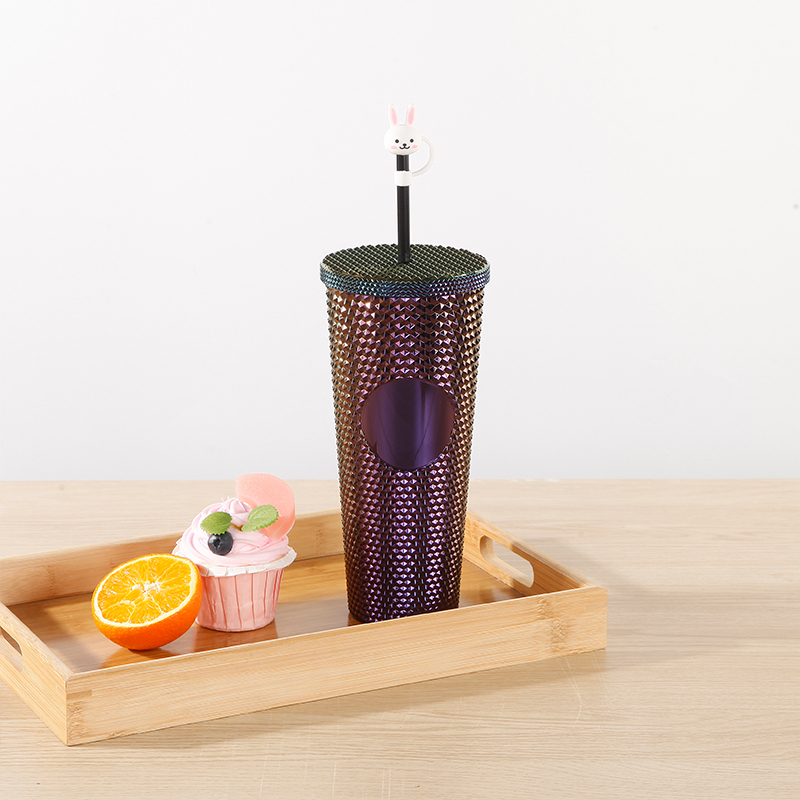 Actever 24oz Reusable Cold Cup with Studded Design Lid and Straw Double Wall AS Plastic Tumbler for Iced Coffee Tea Juice Office Travel