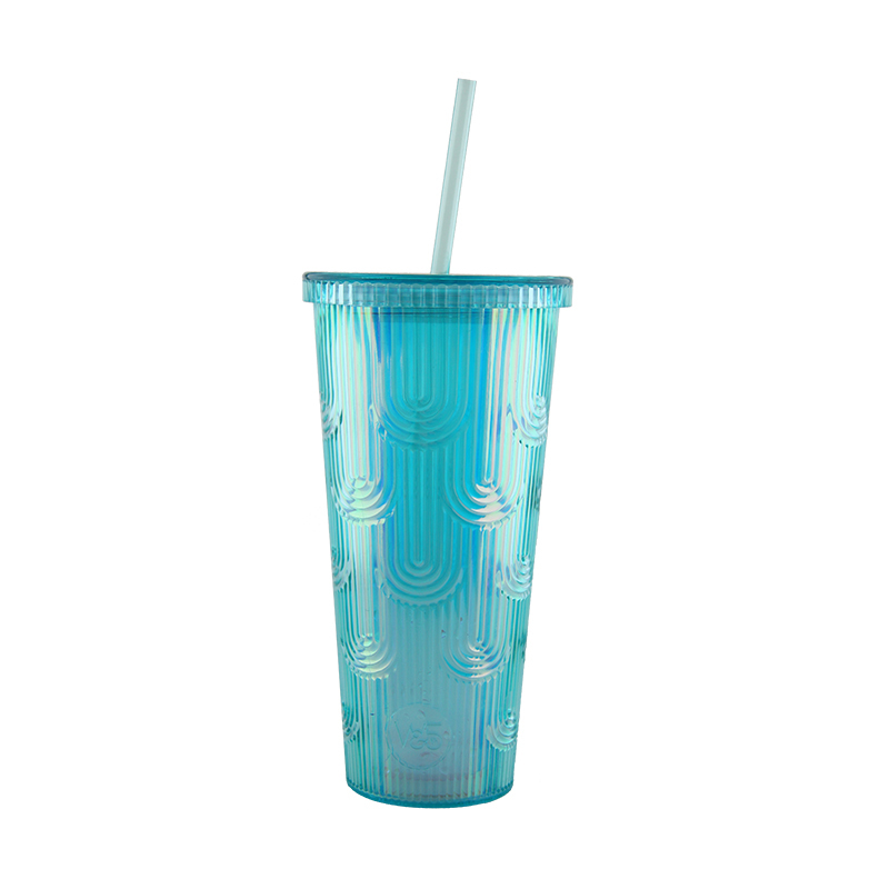 Actever 690ml Double Wall Clear AS Plastic Coffee Tumbler Water Cup with Lid and Straw for Travel Office Outdoor Drinking