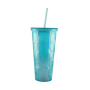 Actever 690ml Double Wall Clear AS Plastic Coffee Tumbler Water Cup with Lid and Straw for Travel Office Outdoor Drinking