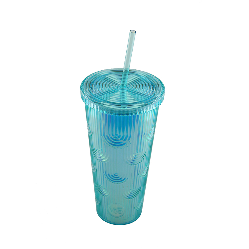 Actever 690ml Double Wall Clear AS Plastic Coffee Tumbler Water Cup with Lid and Straw for Travel Office Outdoor Drinking