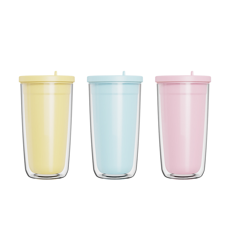 Wholesale 460ML AS Double-Wall Cold Drink Cup with Lid & Straw  Actever A22062 Large Capacity Summer Ice Cup for Girls