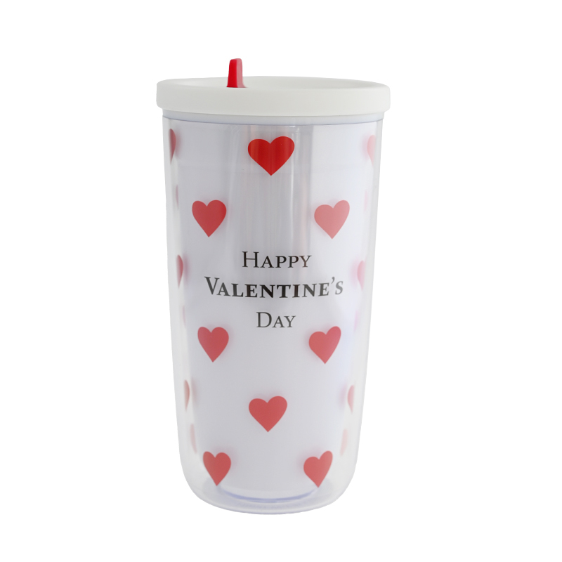 Wholesale 460ML AS Double-Wall Cold Drink Cup with Lid & Straw  Actever A22062 Large Capacity Summer Ice Cup for Girls