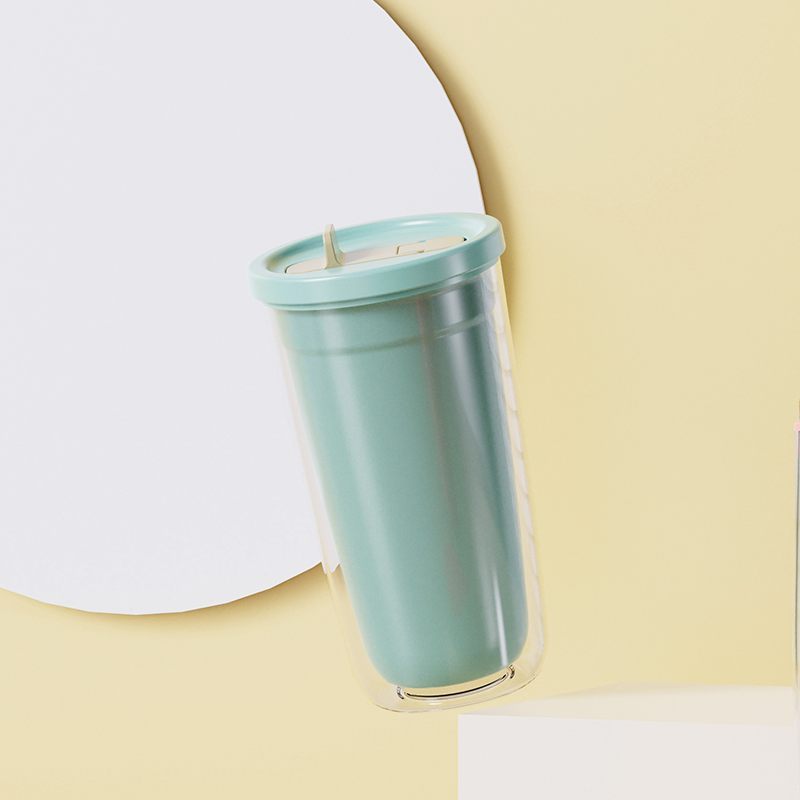 Wholesale 460ML AS Double-Wall Cold Drink Cup with Lid & Straw  Actever A22062 Large Capacity Summer Ice Cup for Girls