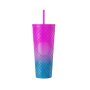 Actever 710ml Diamond Pattern Gradient Double Wall AS Plastic Cup Large Capacity Travel Mug with Straw for Daily Drinking Office Outdoor Use