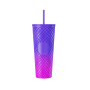 Actever 710ml Diamond Pattern Gradient Double Wall AS Plastic Cup Large Capacity Travel Mug with Straw for Daily Drinking Office Outdoor Use