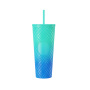 Actever 710ml Diamond Pattern Gradient Double Wall AS Plastic Cup Large Capacity Travel Mug with Straw for Daily Drinking Office Outdoor Use