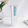 Actever 770ml Large Capacity Gradient Fish Scale Double Wall AS Plastic Tumbler Cup for Daily Drinking Office Travel Outdoor Use