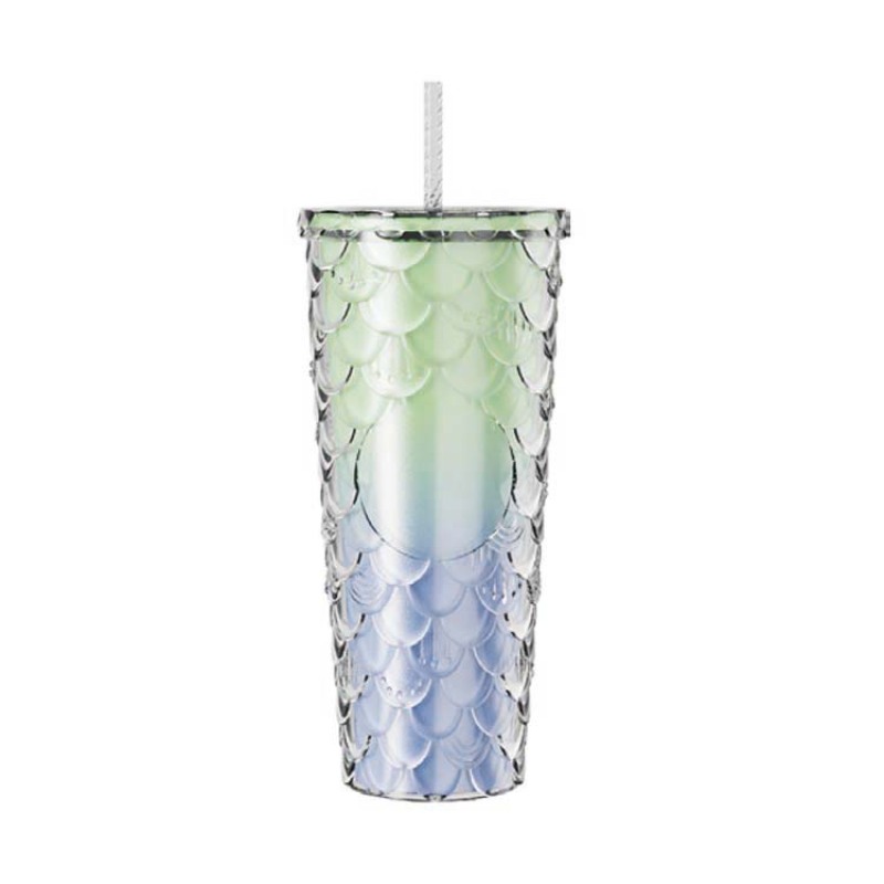 Actever 770ml Large Capacity Gradient Fish Scale Double Wall AS Plastic Tumbler Cup for Daily Drinking Office Travel Outdoor Use