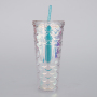 Actever 770ml Large Capacity Gradient Fish Scale Double Wall AS Plastic Tumbler Cup for Daily Drinking Office Travel Outdoor Use