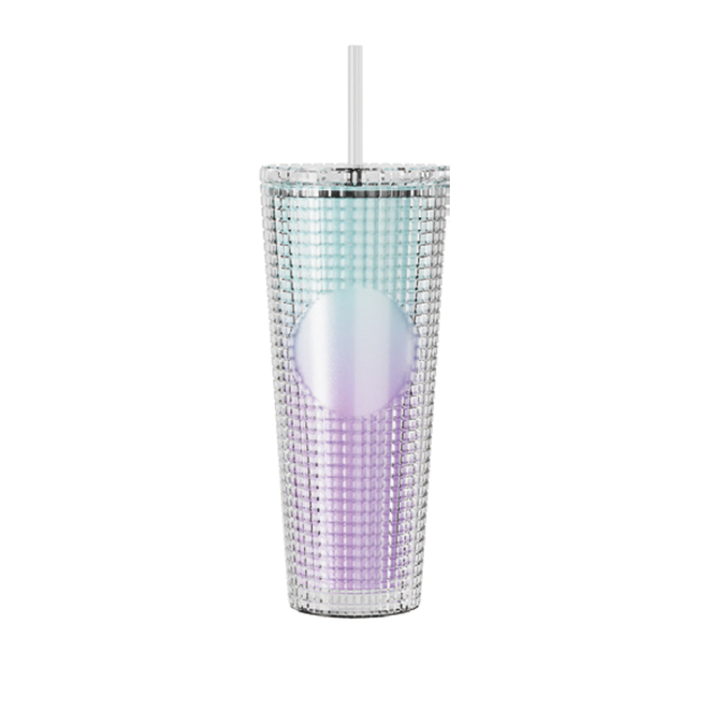 Actever 780ml Double Wall AS Plastic Rainbow Laser Tumbler Large Capacity Water Bottle with Straw for Party Travel Office Daily Use