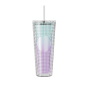 Actever 780ml Double Wall AS Plastic Rainbow Laser Tumbler Large Capacity Water Bottle with Straw for Party Travel Office Daily Use