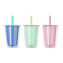 Actever A23018 24oz AS Double Wall Reusable Boba Cup with Straw - BPA-Free Plastic Tumbler for Commercial Use, Wholesale Custom Logo Available