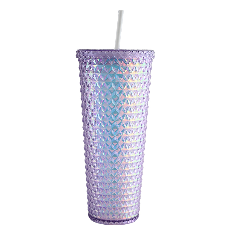 Actever 26oz Double Wall AS Plastic Cup Diamond Durian Tumbler with Straw for Office Travel Daily Use