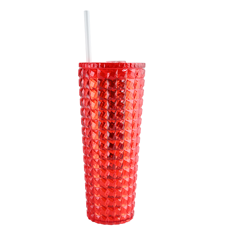 Actever 25oz Diamond Pattern Double Wall AS Plastic Beverage Drinking Tumbler with Lid and Straw for Party Student Office Use