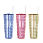 Actever 25oz Diamond Pattern Double Wall AS Plastic Beverage Drinking Tumbler with Lid and Straw for Party Student Office Use