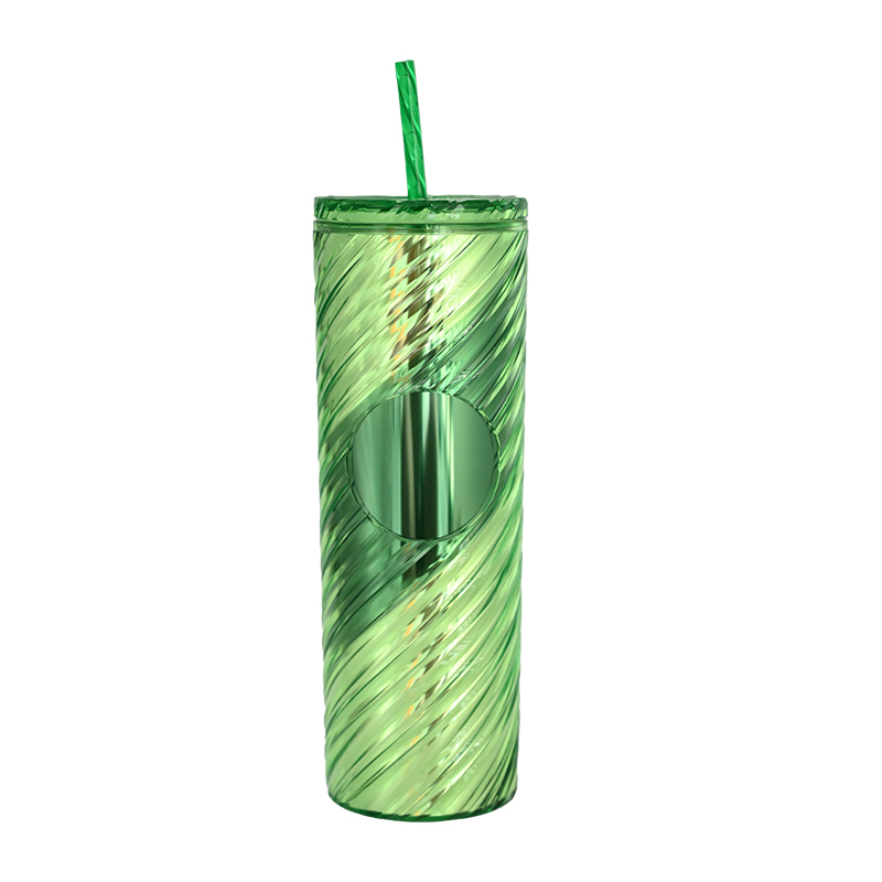 Actever 21oz Creative Double Layer AS Plastic Water Cup with Rotating Crystal Straw Food Grade Tumbler for Office School Gift Use