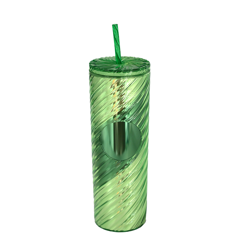 Actever 21oz Creative Double Layer AS Plastic Water Cup with Rotating Crystal Straw Food Grade Tumbler for Office School Gift Use