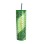 Actever 21oz Creative Double Layer AS Plastic Water Cup with Rotating Crystal Straw Food Grade Tumbler for Office School Gift Use