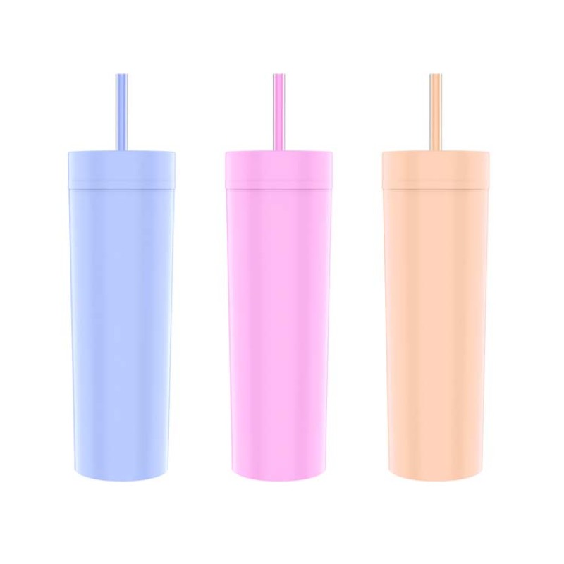 A334062  Wholesale 14oz Double Wall Plastic Mug-Creative Rainbow Gradient-Reusable Tumbler with Lid and Straw-Actever A334062