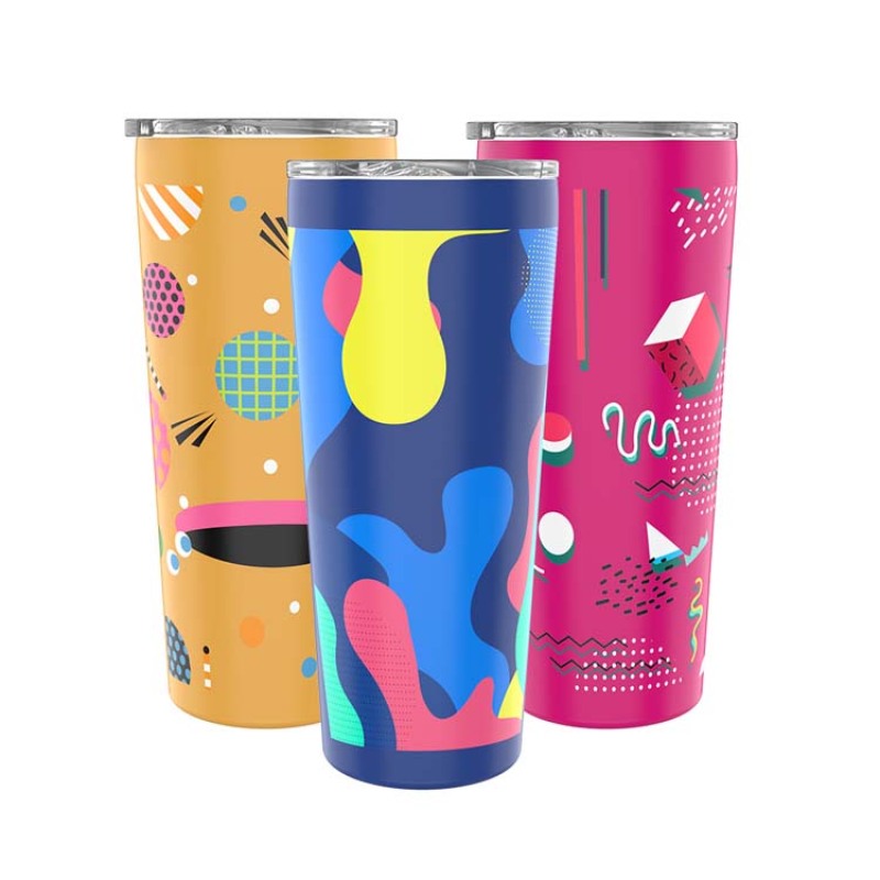 22oz Stainless Steel Boba Tea Cup with Straw and Colorful Design-Actever B21003-Custom Logo Tumbler for Cafes-Bubble Tea Brands and Events