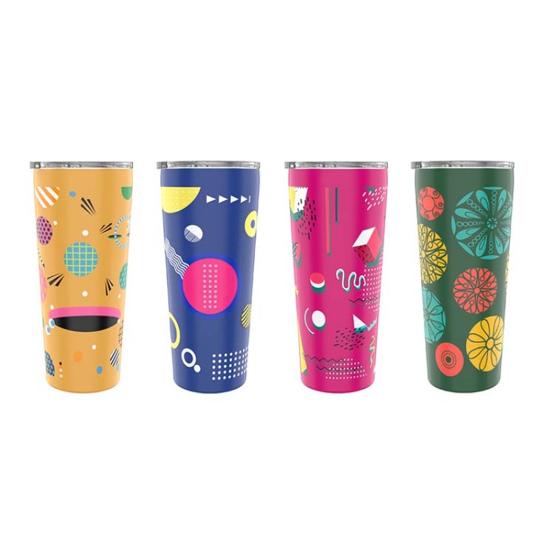 22oz Stainless Steel Boba Tea Cup with Straw and Colorful Design-Actever B21003-Custom Logo Tumbler for Cafes-Bubble Tea Brands and Events