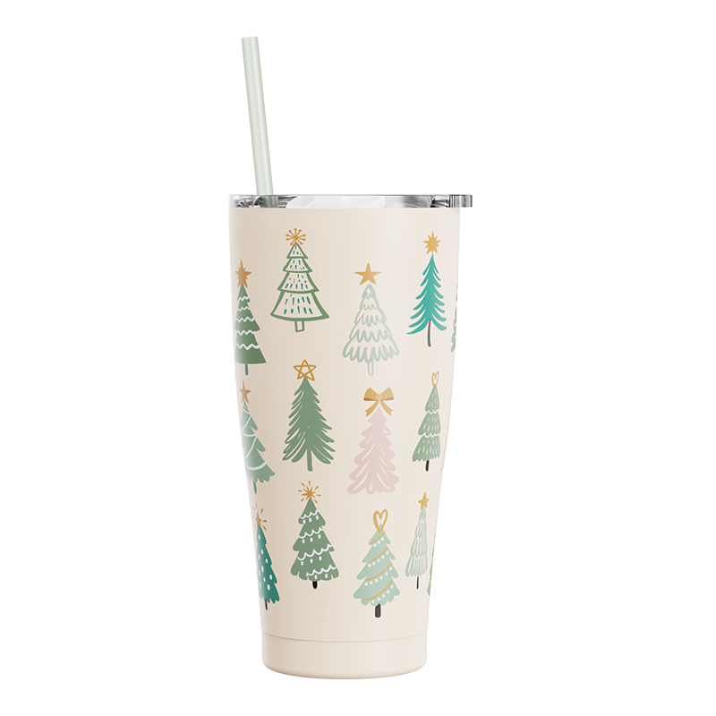 Actever Custom Christmas Logo 840ml Double Wall Stainless Steel Vacuum Insulated Thermos Mug for Holiday Coffee Tea Office Gift Travel Use
