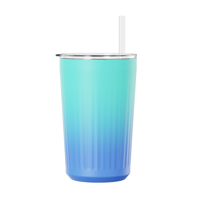 Actever 420ml Customizable Colorful Coating Stainless Steel Cup Double Wall Vacuum Mug with Straw for Office Travel Outdoor Use