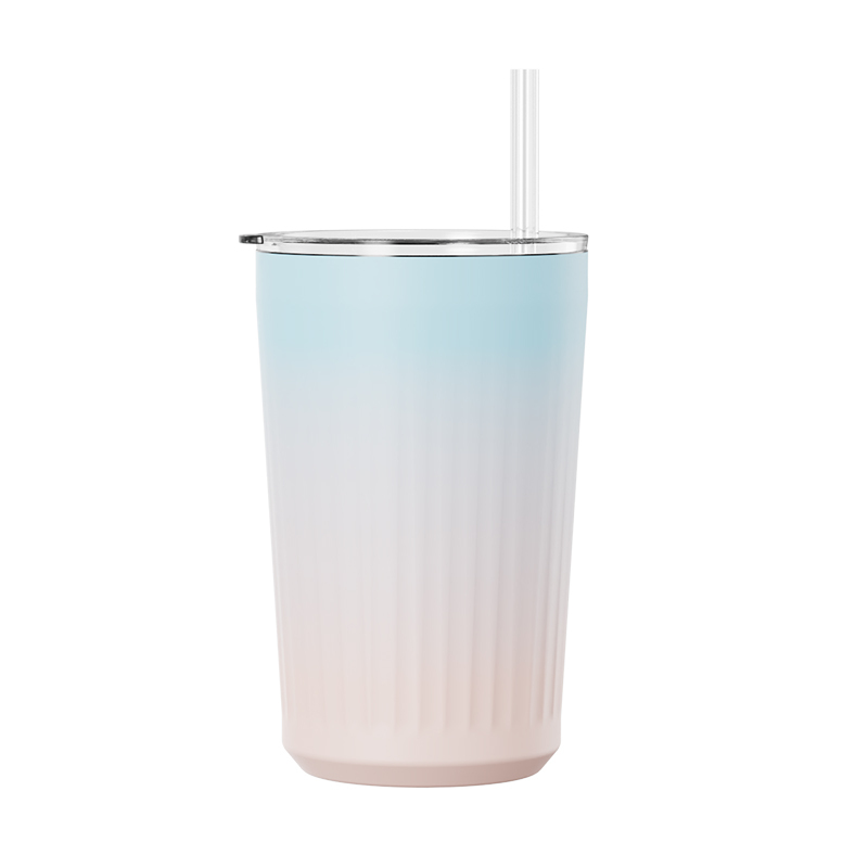 Actever 420ml Customizable Colorful Coating Stainless Steel Cup Double Wall Vacuum Mug with Straw for Office Travel Outdoor Use
