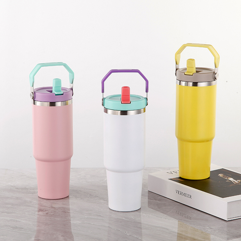 Actever B23064 500ml Travel Friendly Stainless Steel Portable Insulated Tumbler with Straw and Handle for Office Commute Outdoor Use