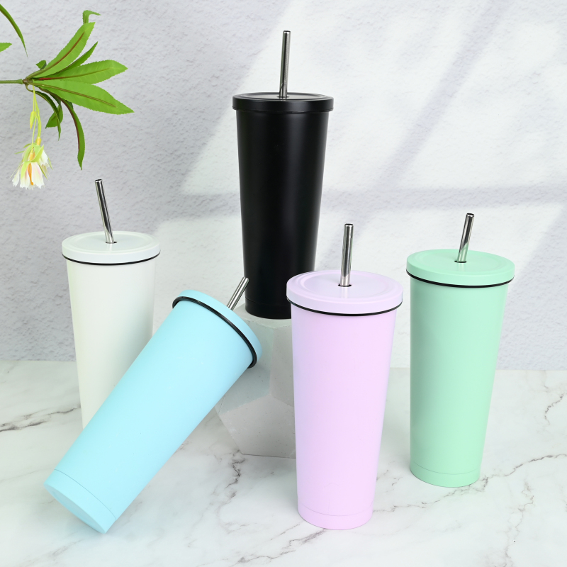 Actever Reusable Stainless Steel Straw Mug 25oz Insulated Tumbler with Lid for Iced Coffee Milk Tea Office Travel
