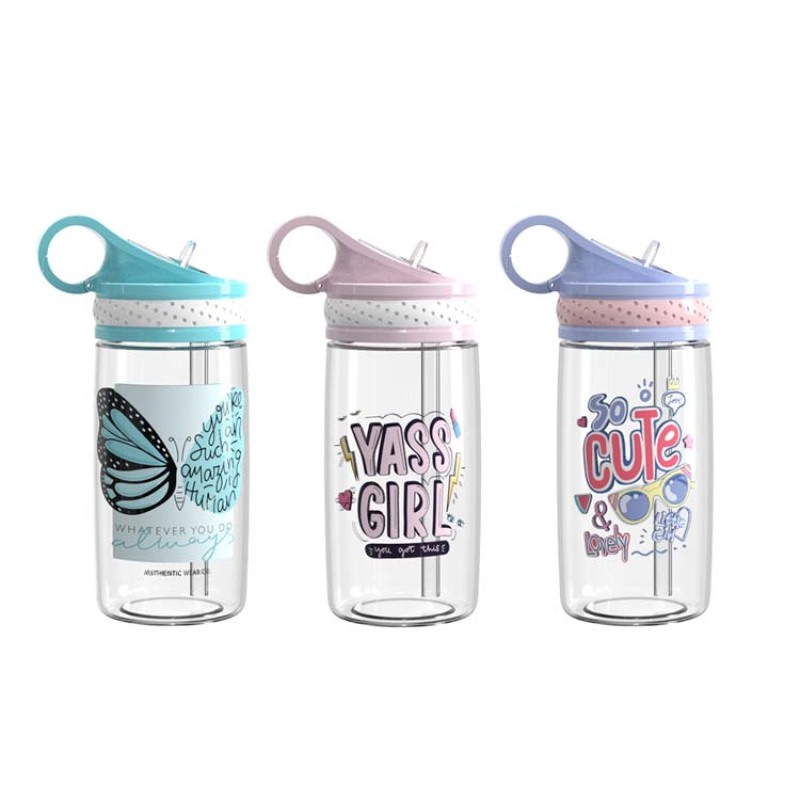 Wholesale 460ml PETG Kids Water Bottle-Printed Plastic School Bottle with Straw-Actever C20075-1