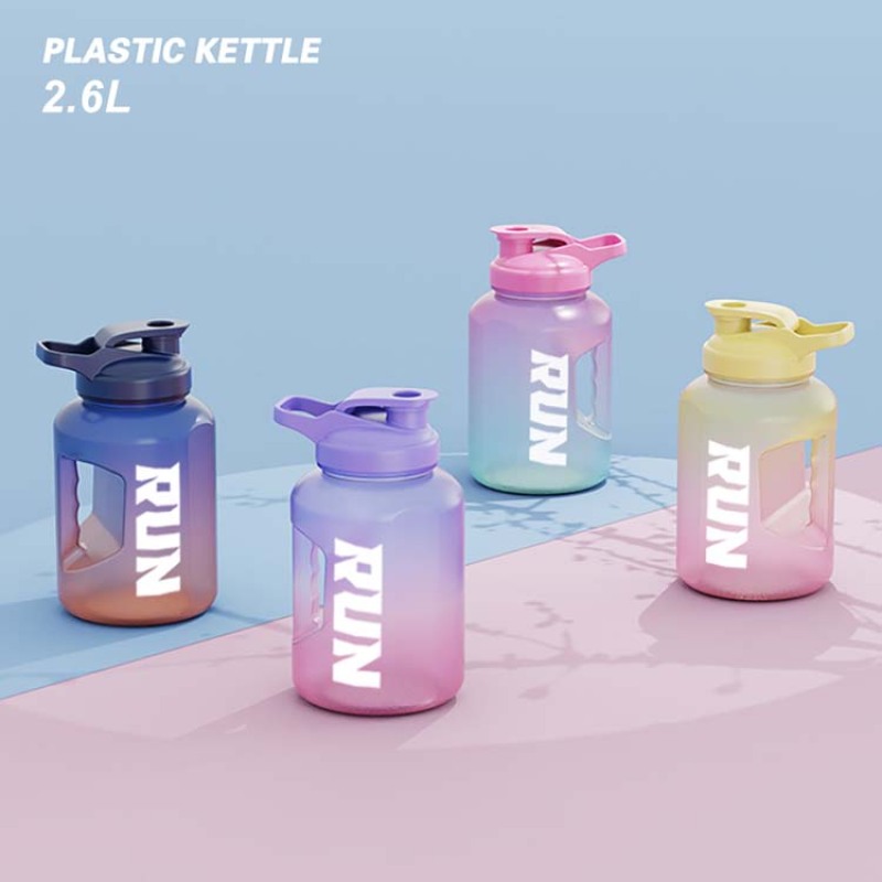 Actever C21067 2.6L Large Capacity PETG Plastic Water Bottle-Portable Handle Multicolor Drinkware for Students, School, Gym and Outdoor Use