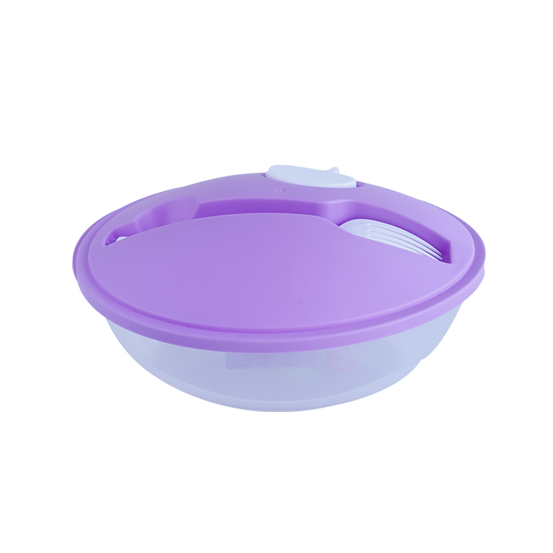 Reusable Plastic Salad Bowl with Fork, Sauce and Dressing Container  1600ml Takeaway Food Box  Actever F25003-1  PP Material